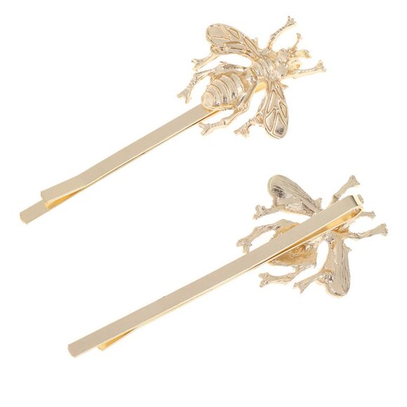 SET of 2 BEE PINS Free People Gold Beehive Bumble Bee Hair Barrettes Insect Pins - Picture 4 of 8